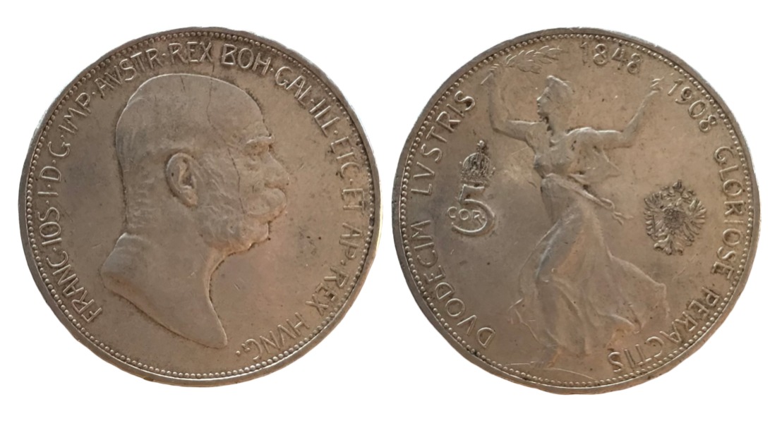 Productafbeelding 5 corona. 1908. Autriche - Hongrie.
