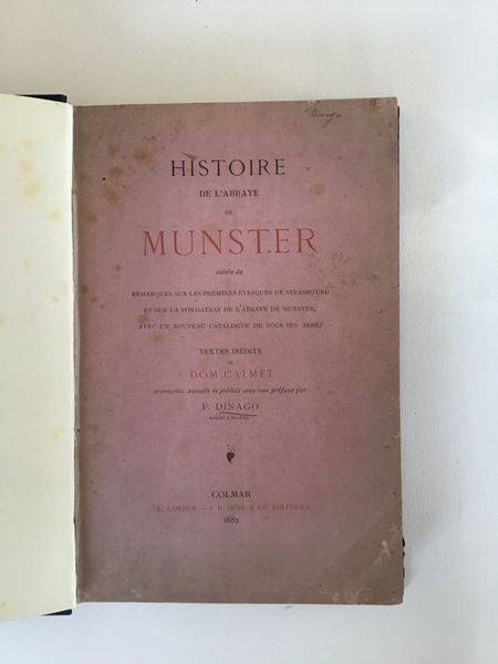 Image du produit Abbaye de Munster. Dom Calmet.