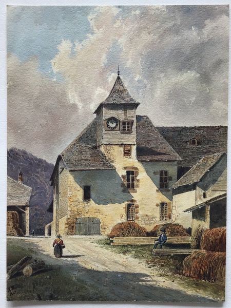 Image du produit Aquarelle originale. Scène villageoise en pays de montagne. 1847.