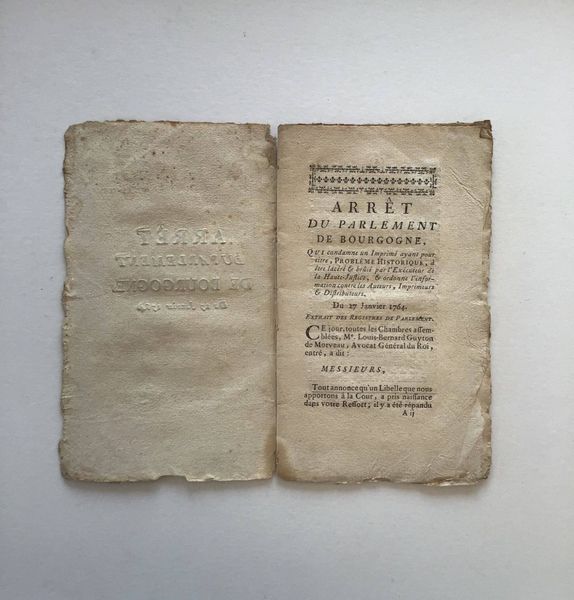 Image du produit Autodafé. Arrêt du Parlement de Bourgogne. Du 27 Janvier 1764.