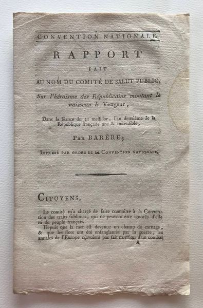 Product image Barère. Sur l'héroïsme des Républicains montant le vaisseau le Vengeur.