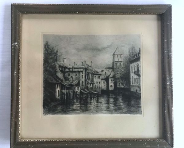 Image du produit Bord de l'Ill à Strasbourg. Petite France avec le clocher de Saint Thomas.