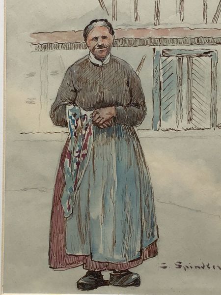 Produktbild Charles Spindler. Dessin original. Alsacienne en costume traditionnel.