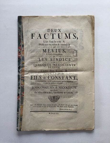 Produktbild Deux factums. Commerce et fabrique de rubans. Strasbourg, Genève, Lyon.