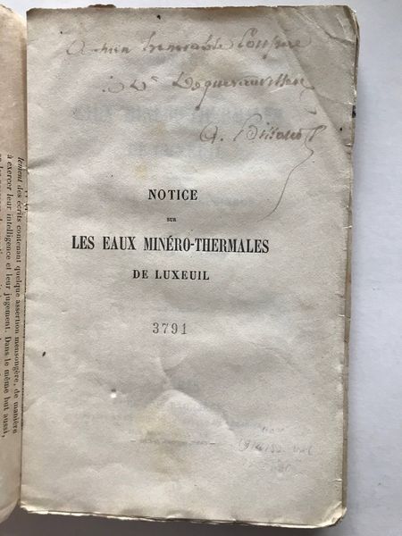Produktbild Eaux minéro thermales de Luxeuil. 1857.