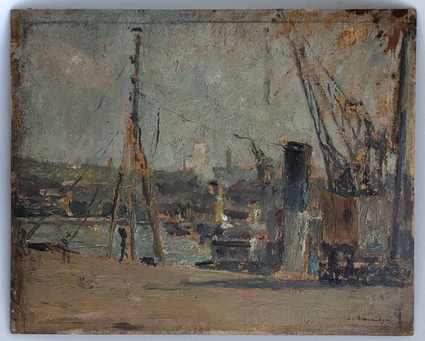 Produktbild Émile Schneider. Petit port avec des installations industrielles . Huile sur carton.