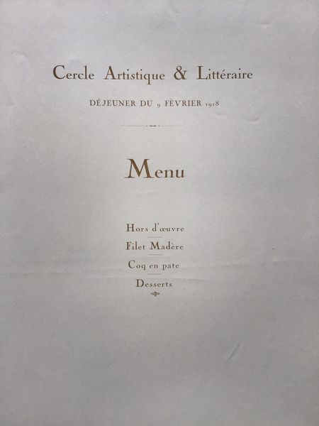 Produktbild Fernand Cormon. Cercle artistique & littéraire. Menu.