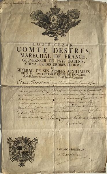 Product image Guerre de 7 ans. Ordonnance du Maréchal d'Estrées.