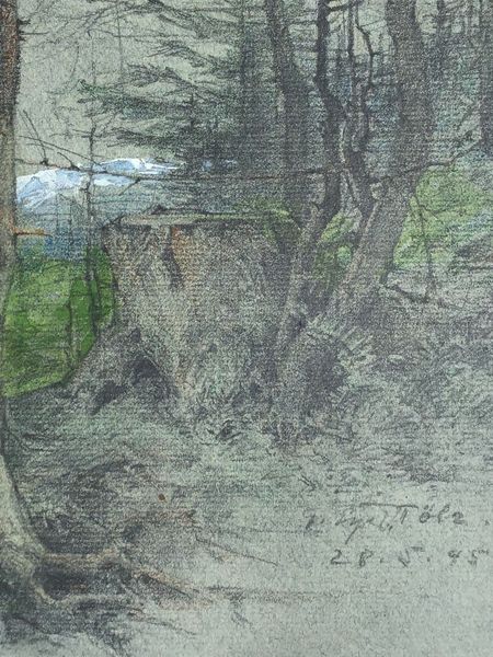 Image du produit Gustave Eyer. Sous-bois avec vue sur les Alpes. Environs de Bad Toelz. Dessin original.