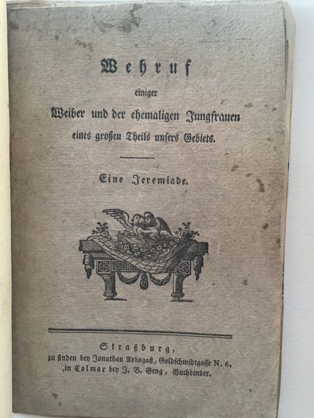 Product image Jeremiade. Strasbourg. Vers 1800. Ex libris de Hansi.