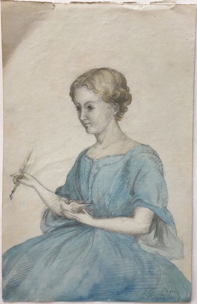 Produktbild Jeune fille à l'oiseau. Dessin Paris 1864.