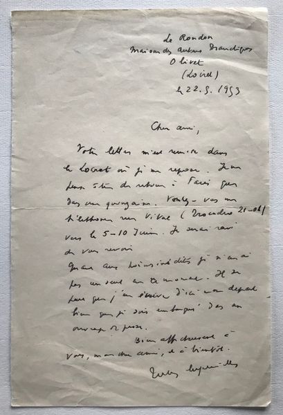 Productafbeelding Jules Supervielle. Lettre autographe signée.