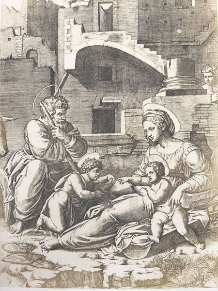 Productafbeelding La vierge à la longue cuisse. Gravure de Marc Antoine Raimondi photographiée.