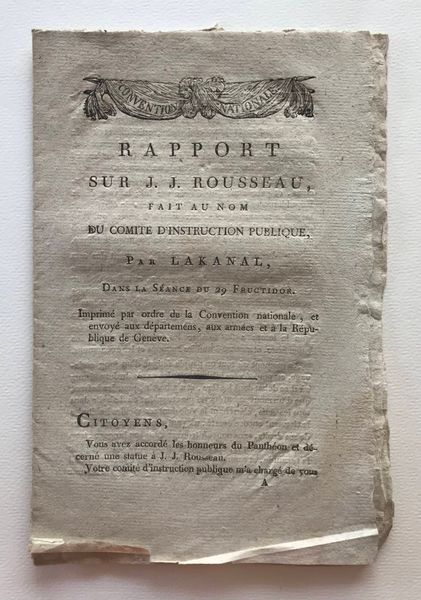 Product image Lakanal. Rapport sur J.J. Rousseau fait au nom du comité d'instruction publique.