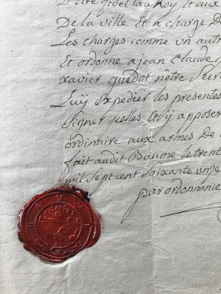 Productafbeelding Lettre de bourgeoisie. Baume près Besançon.