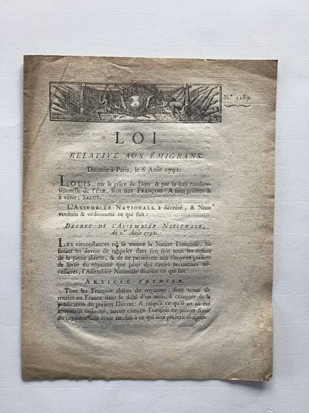 Product image Loi. Relative aux émigrants.
