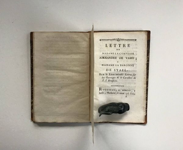 Productafbeelding Madame la Baronne de Staël. Lettres sur Rousseau.
