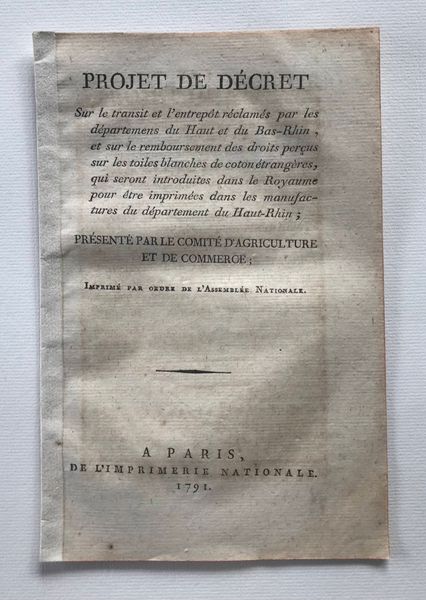Productafbeelding Manufactures textiles. Projet de décret réclamé par les départements du Haut et du Bas-Rhin.