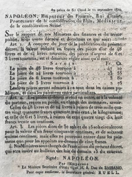 Productafbeelding Napoléon. Dévaluation monétaire. Décret.