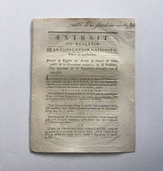 Product image Réquisition des journaliers et manouvriers pour la vendange.