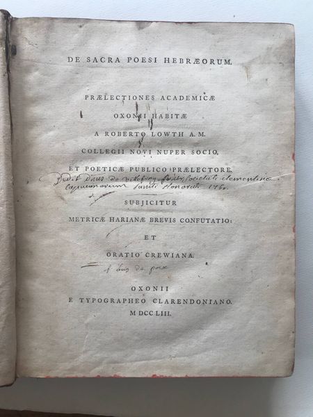 Product image Robert Lowth. Poésie sacrée des hébreux. 1753.