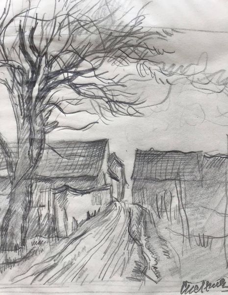 Image du produit Rue villageoise. Luc Hueber. Dessin original.