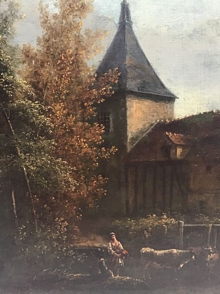 Productafbeelding Scène de vie paysanne. Peinture à l'huile. Theobald Michau.