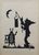 Produktminiatur Un scarabée et un nain regardent la lune. Papier découpé.