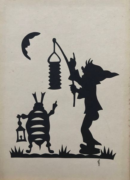 Produktbild Un scarabée et un nain regardent la lune. Papier découpé.