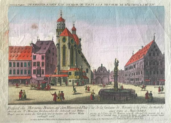 Productafbeelding Vue d'optique. Vue de la Fontaine de Mercure à la Place du Marché aux vins à Augsbourg.